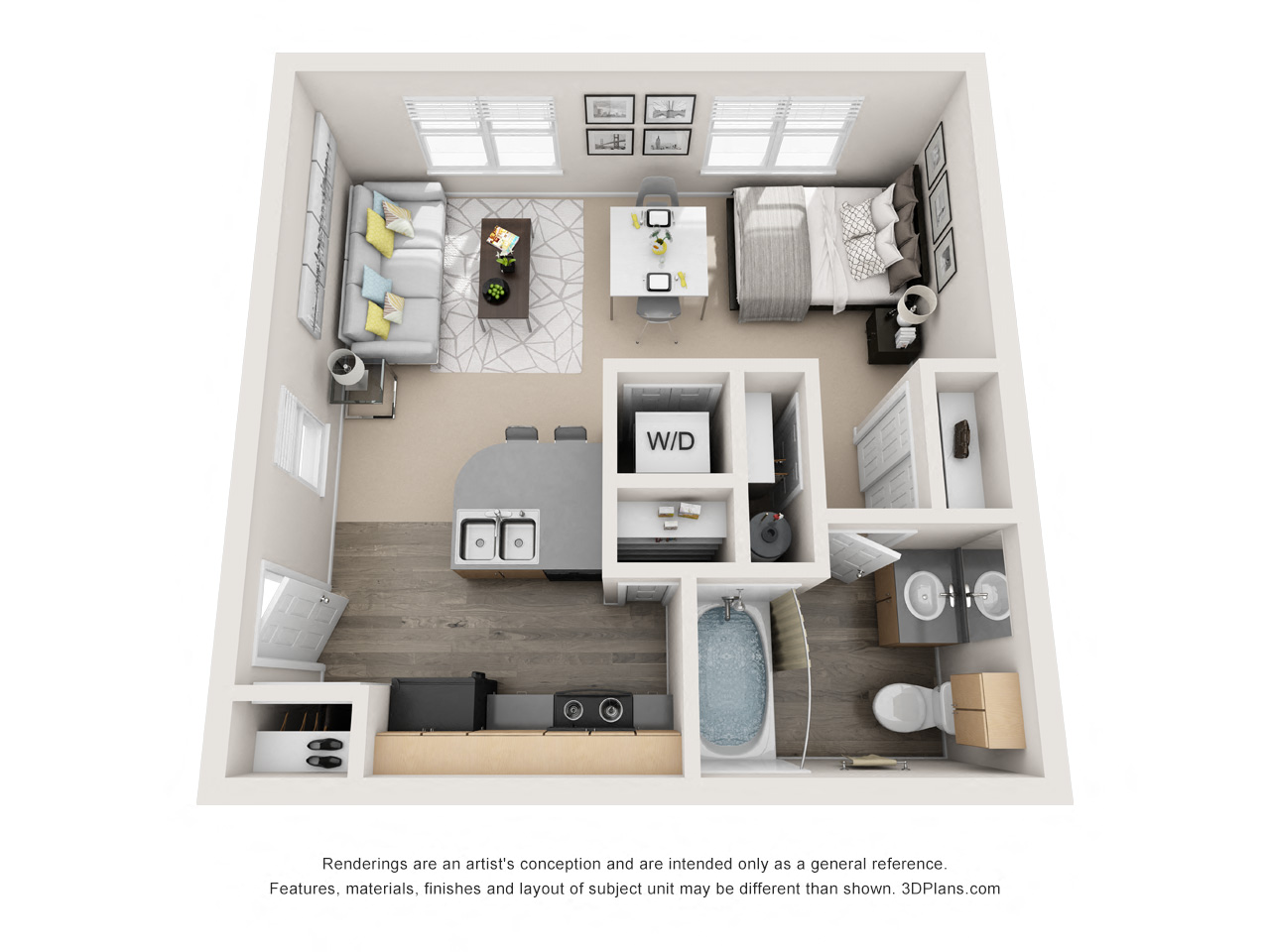 Floor plan for studio, 1 bath, 484 sqft
